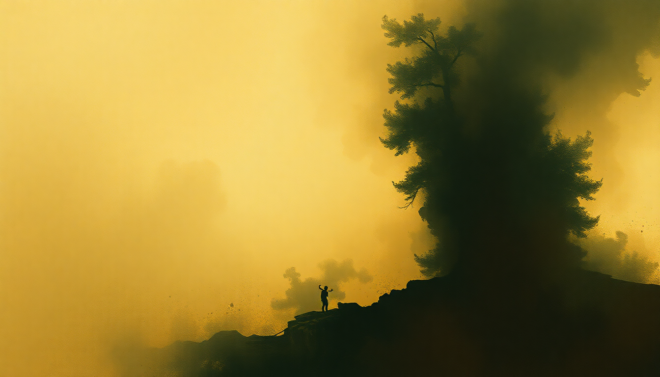 Fan-driven abstract illustration evoking the emotional arc of Pithecanthropus Erectus by Charles Mingus