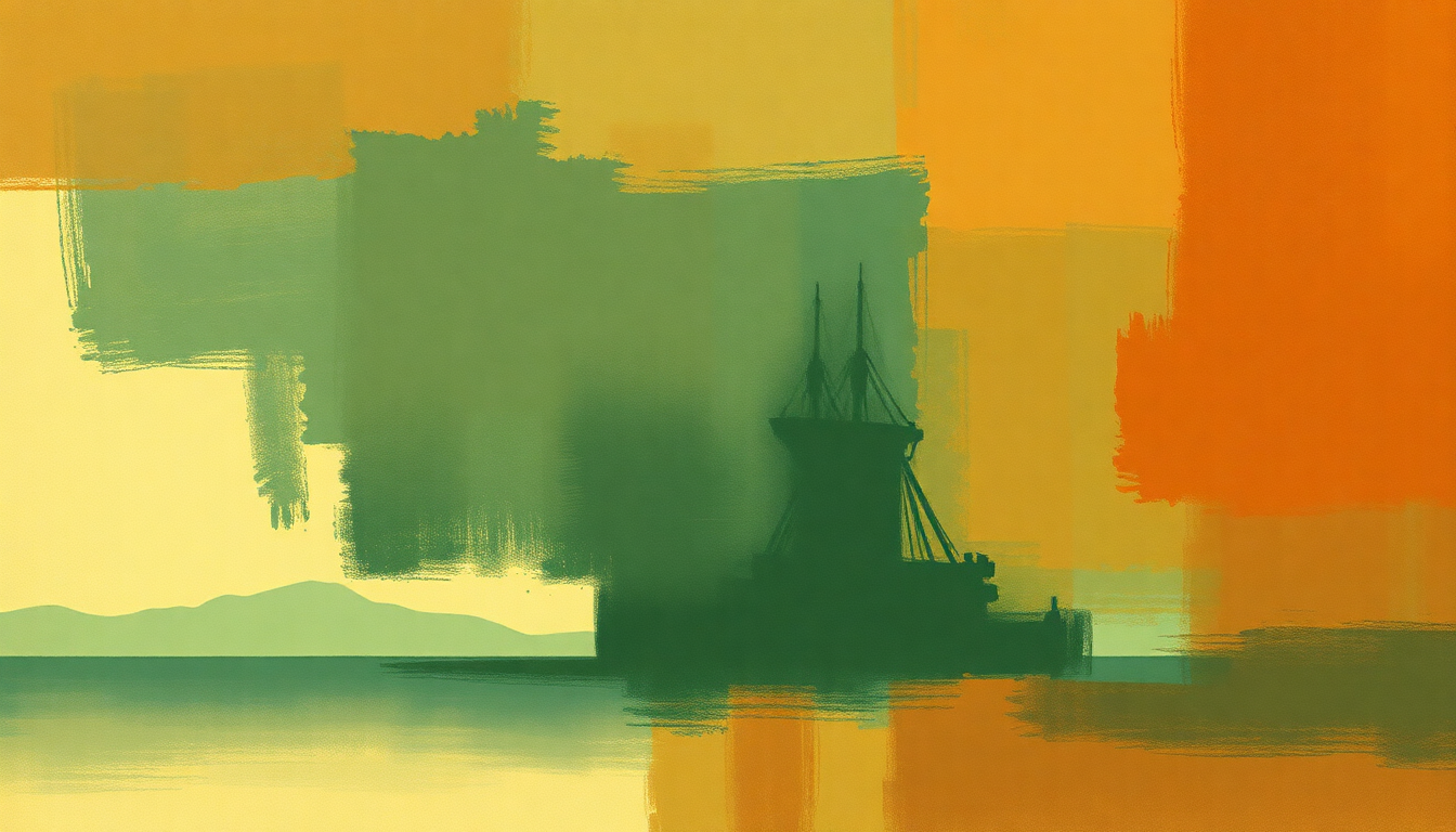 Fan-driven abstract illustration evoking the emotional arc of Pleasures of the Harbor by Phil Ochs