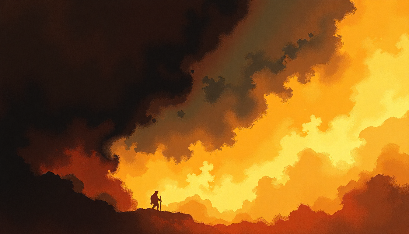 Fan-driven abstract illustration evoking the emotional arc of Proclamation by Gentle Giant