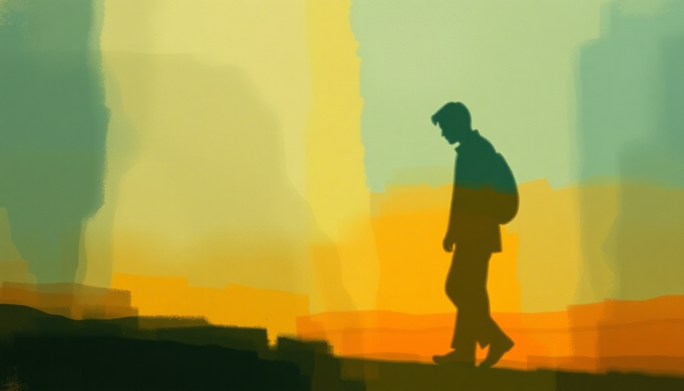 Fan-driven abstract illustration evoking the emotional arc of Rather Be by The Verve