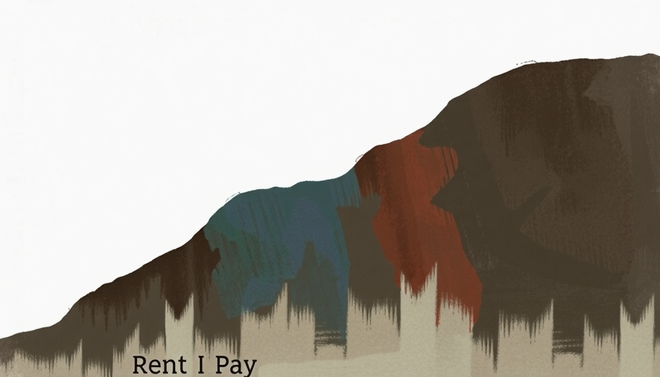 Fan-driven abstract illustration evoking the emotional arc of Rent I Pay by Spoon