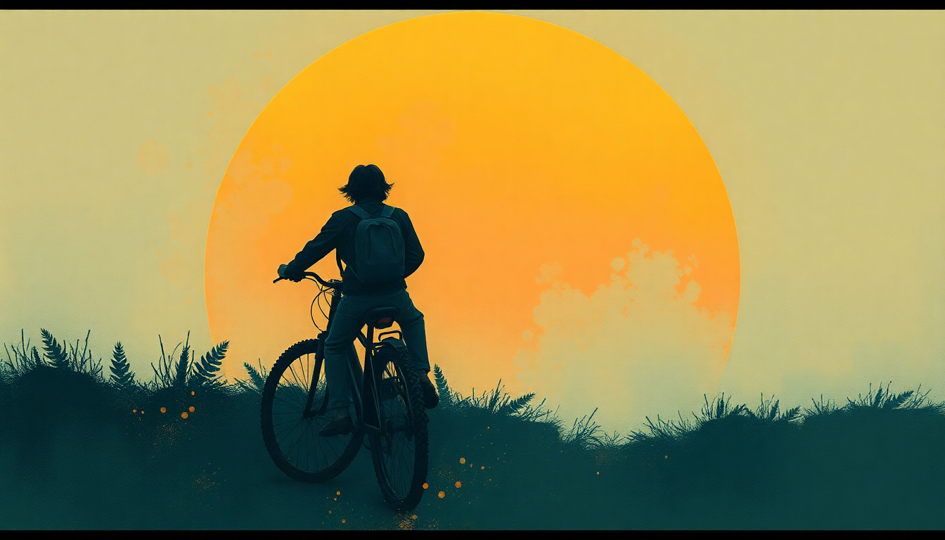 Fan-driven abstract illustration evoking the emotional arc of Rider on the Wheel by Nick Drake