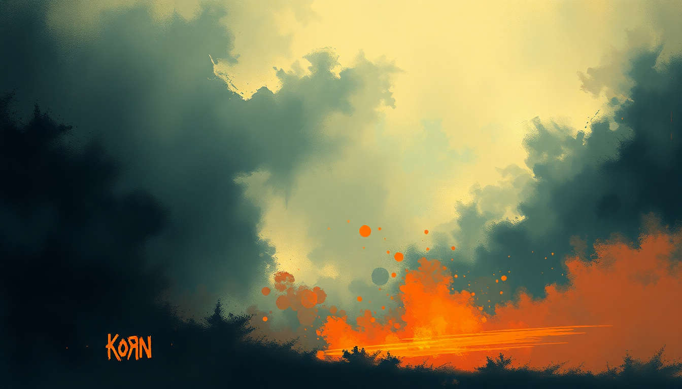 Fan-driven abstract illustration evoking the emotional arc of Right Now by Korn