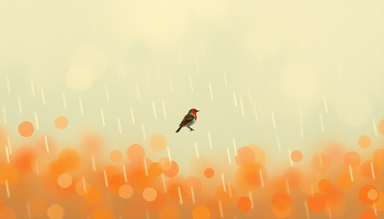 Fan-driven abstract illustration evoking the emotional arc of Robin in the Rain by Raffi