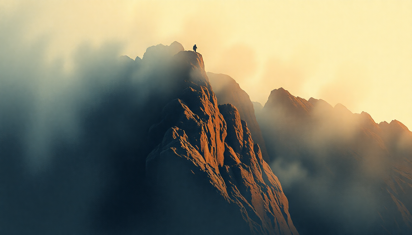 Fan-driven abstract illustration evoking the emotional arc of Rock Climber by Gentle Giant