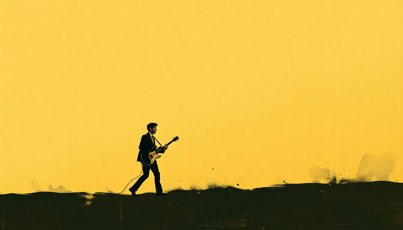 Fan-driven abstract illustration evoking the emotional arc of Roll Over Beethoven by Chuck Berry