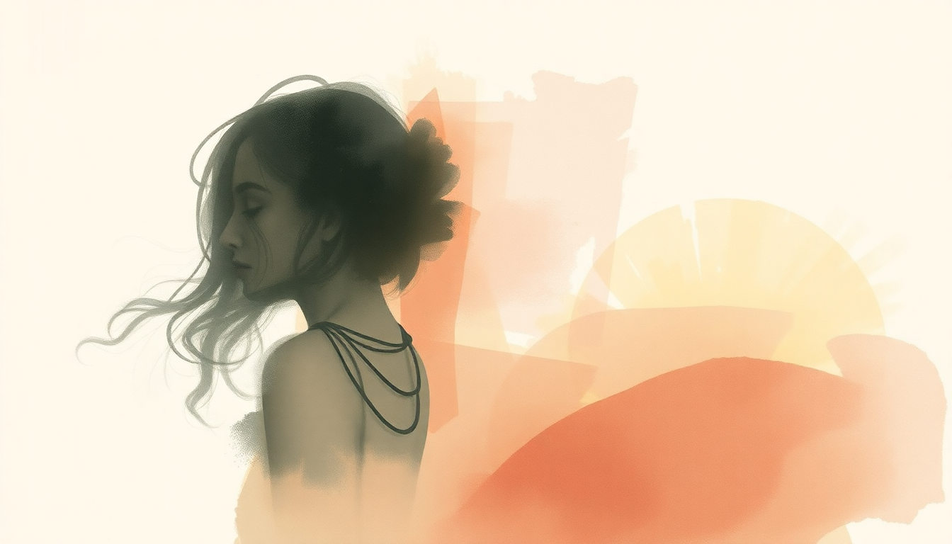 Fan-driven abstract illustration evoking the emotional arc of Romance in D Flat Major by Jean Sibelius