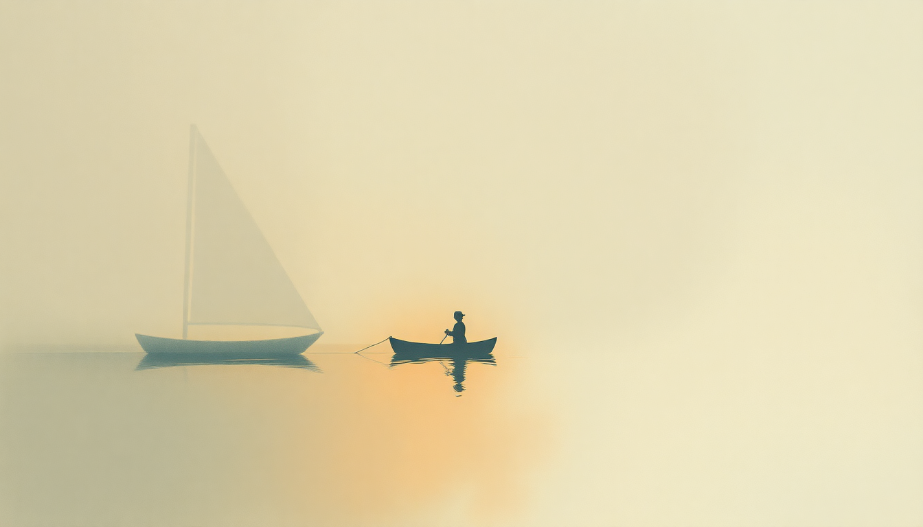 Fan-driven abstract illustration evoking the emotional arc of Row, Row, Row Your Boat by Susie Tallman