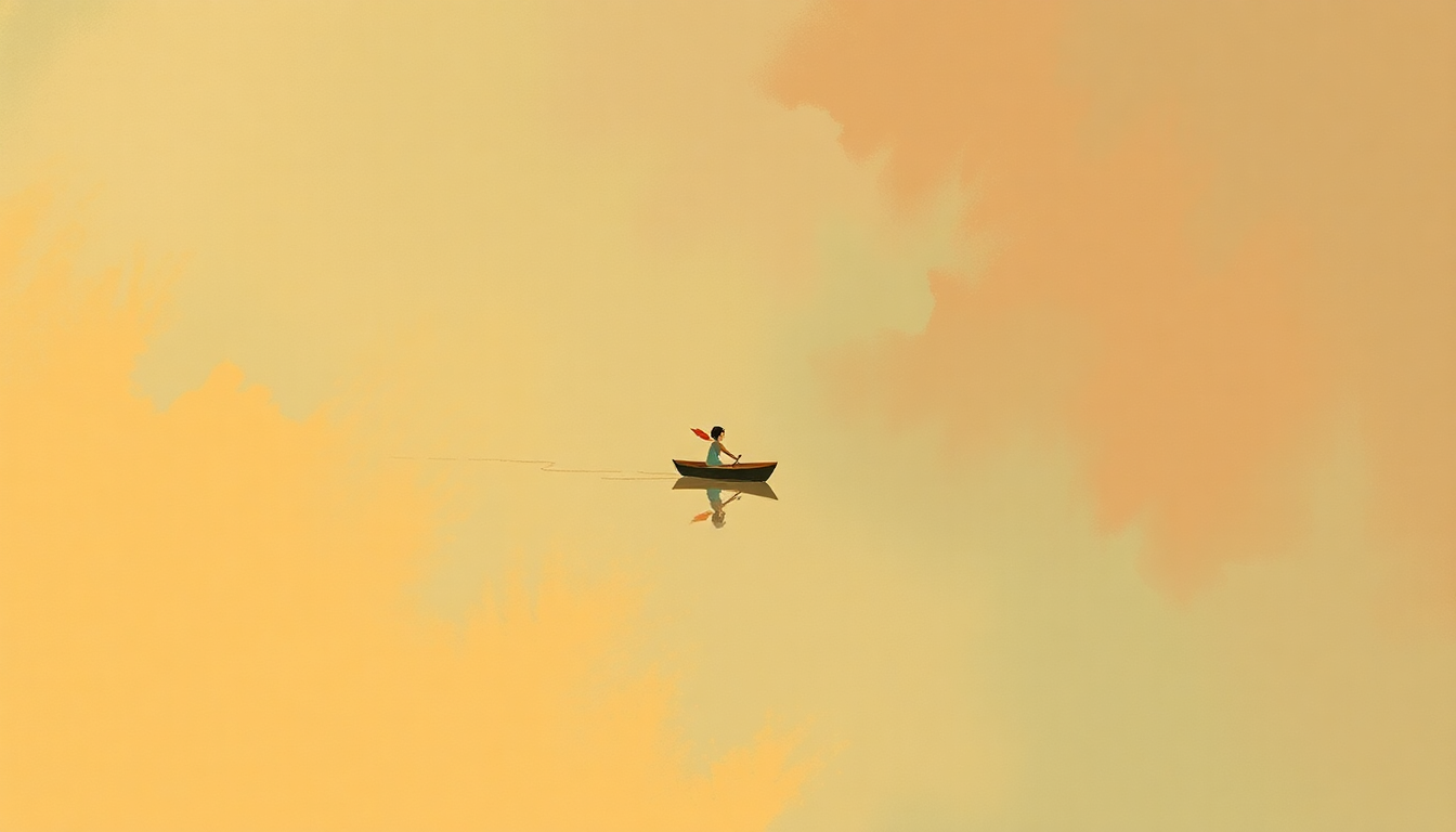 Fan-driven abstract illustration evoking the emotional arc of Row Row Row Your Boat by Traditional