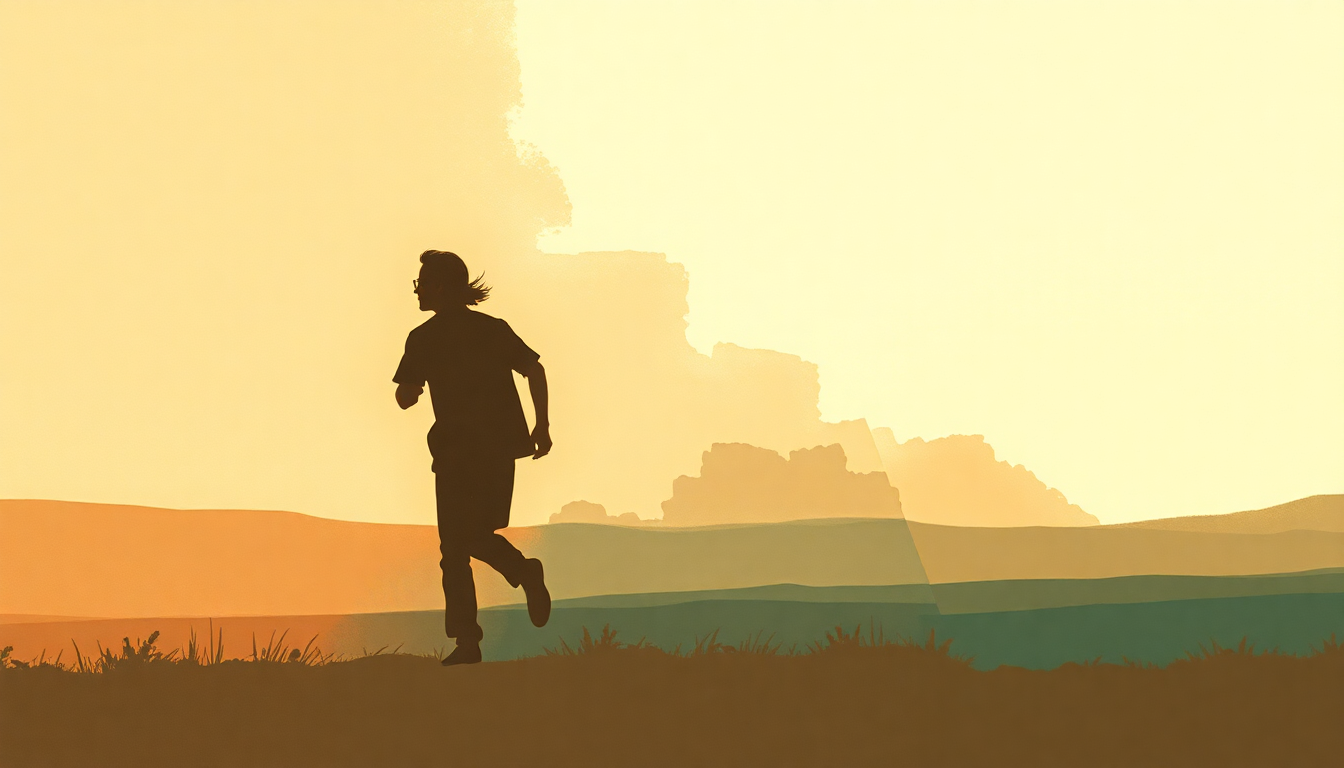 Fan-driven abstract illustration evoking the emotional arc of Running on Empty by Jackson Browne