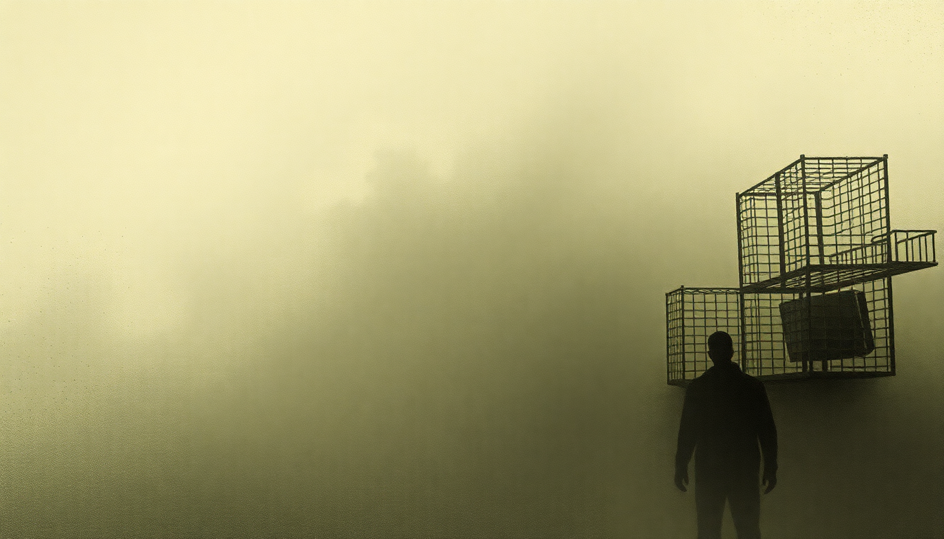 Fan-driven abstract illustration evoking the emotional arc of Rusty Cage by Soundgarden