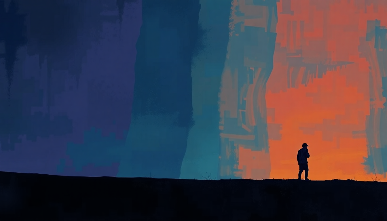 Fan-driven abstract illustration evoking the emotional arc of San Vicente by Milton Nascimento