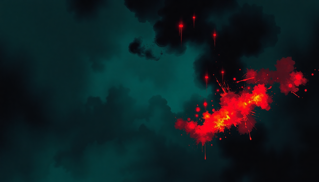 Fan-driven abstract illustration evoking the emotional arc of Saturday Night Holocaust by Dead Kennedys