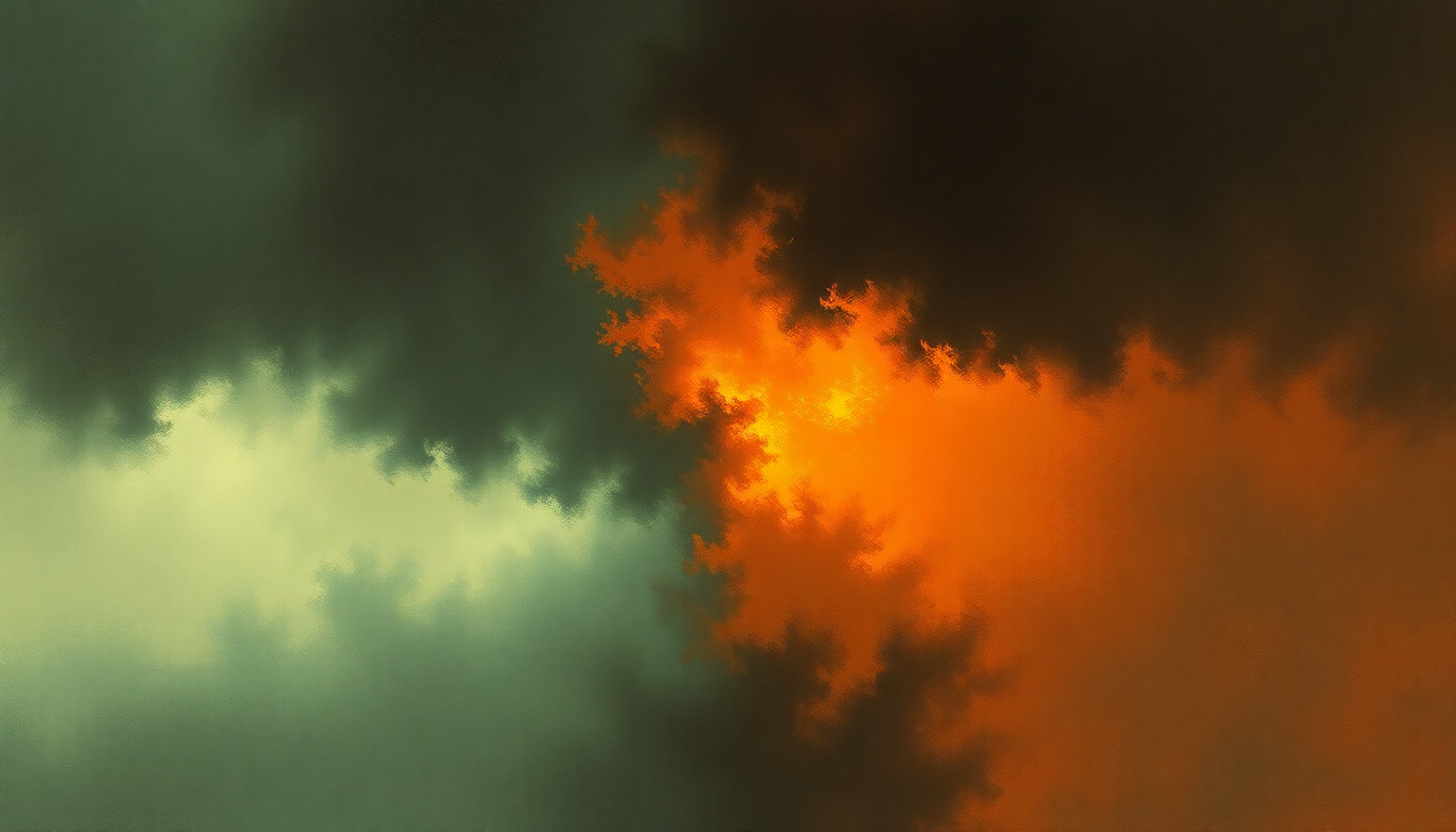 Fan-driven abstract illustration evoking the emotional arc of Scorched Earth by Van der Graaf Generator