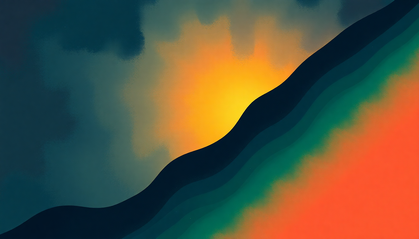 Fan-driven abstract illustration evoking the emotional arc of Shaker Loops by John Adams