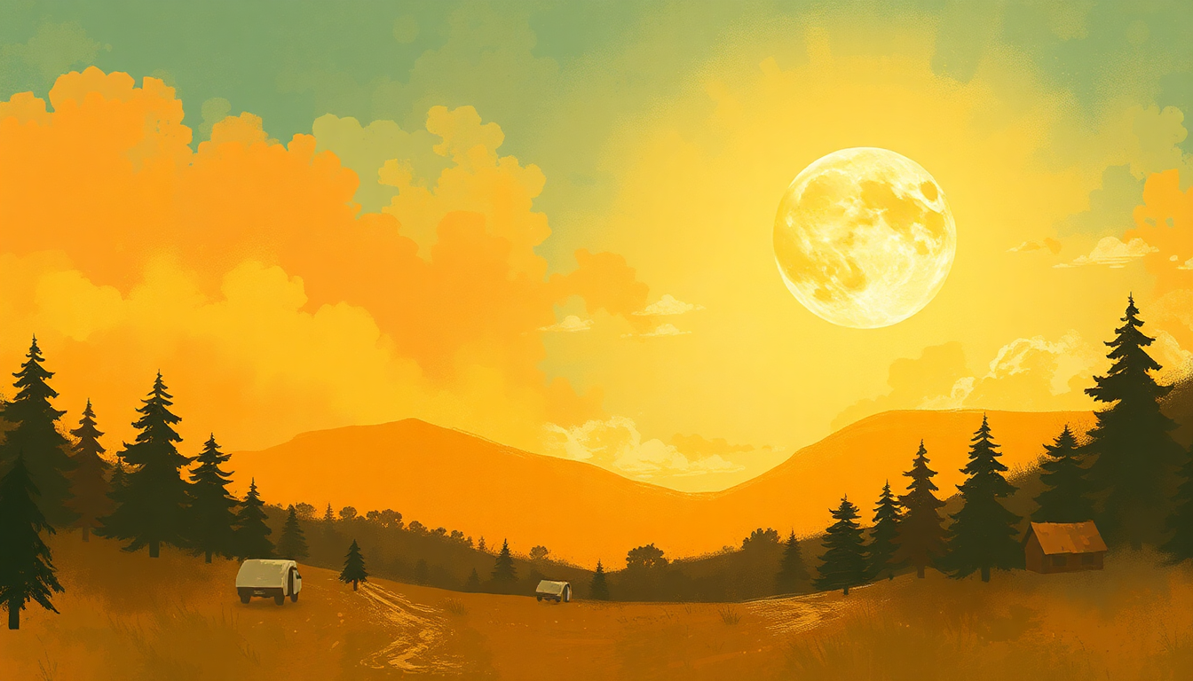 Fan-driven abstract illustration evoking the emotional arc of She'll Be Coming 'Round the Mountain by Traditional