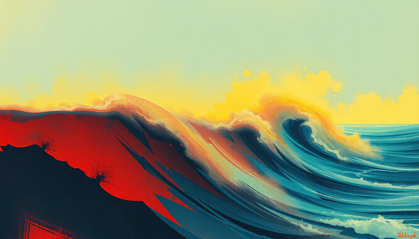 Fan-driven abstract illustration evoking the emotional arc of Shock Wave by Black Sabbath