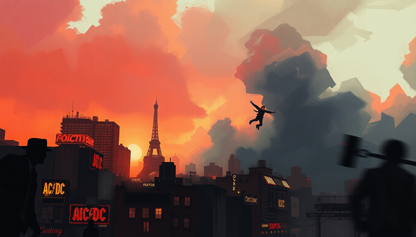 Fan-driven abstract illustration evoking the emotional arc of Sin City by AC/DC