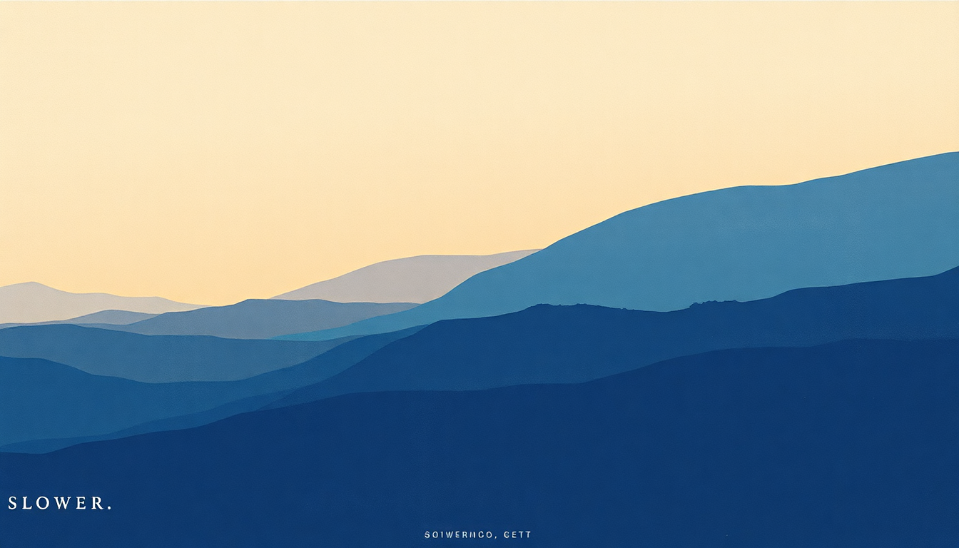 Fan-driven abstract illustration evoking the emotional arc of Slower by Mineral