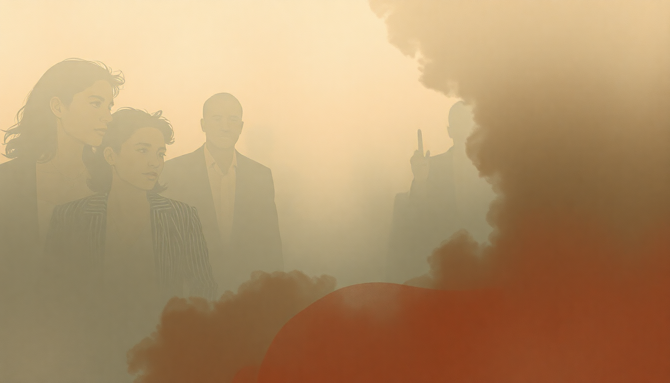 Fan-driven abstract illustration evoking the emotional arc of Smoke and Mirrors by Angie Stone