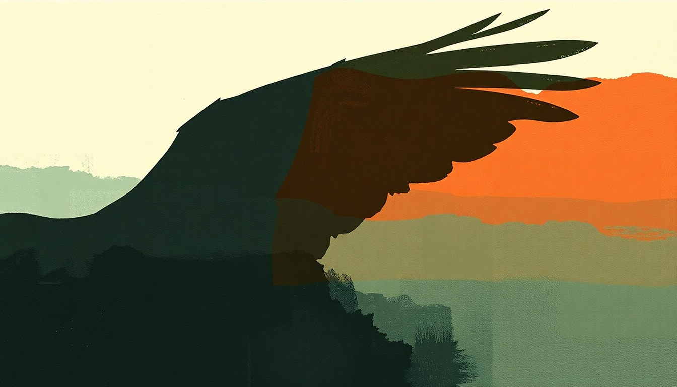 Fan-driven abstract illustration evoking the emotional arc of Sometimes I Wish I Was an Eagle by Dirty Three