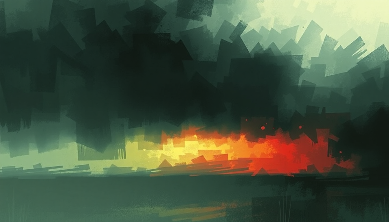 Fan-driven abstract illustration evoking the emotional arc of Song for the Dead by Queens of the Stone Age