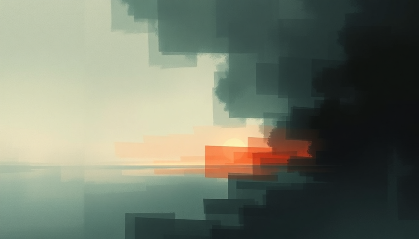 Fan-driven abstract illustration evoking the emotional arc of Sordid Affair by Amon Tobin