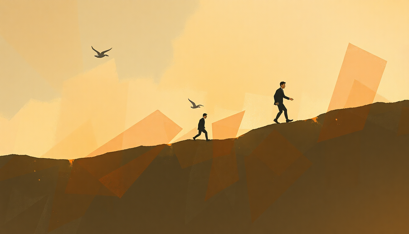 Fan-driven abstract illustration evoking the emotional arc of Step in Time by Sherman Brothers