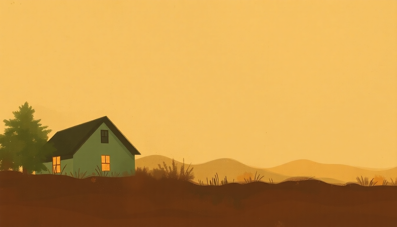 Fan-driven abstract illustration evoking the emotional arc of Step Inside This House by Guy Clark