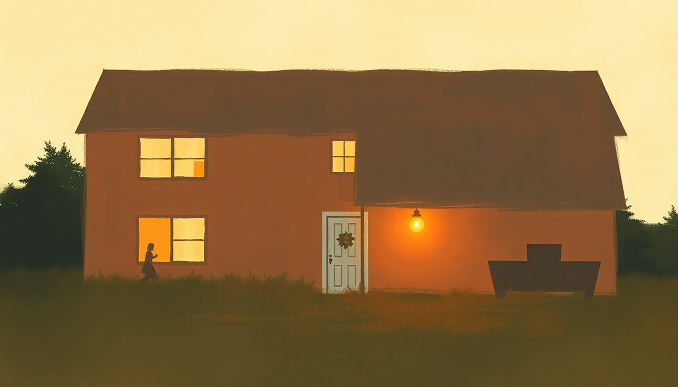 Fan-driven abstract illustration evoking the emotional arc of Step Inside This House by Lyle Lovett