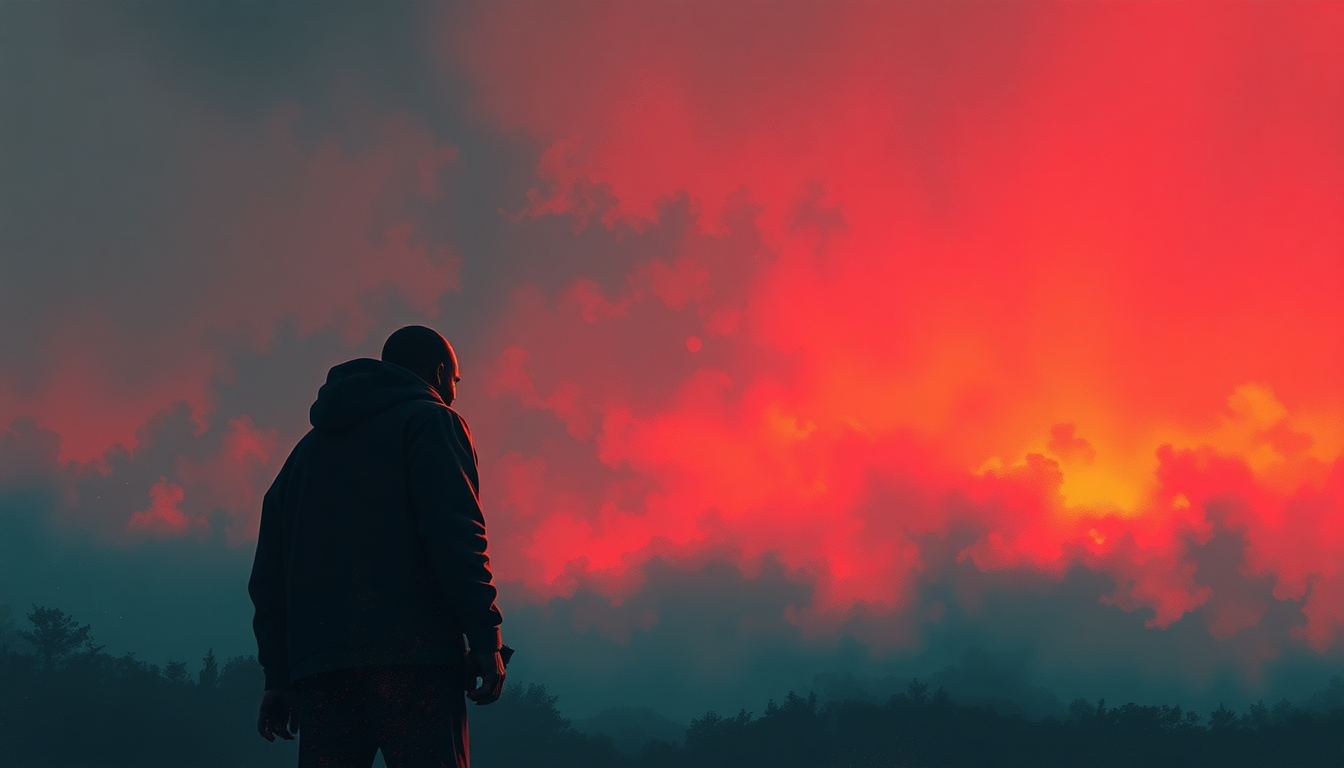 Fan-driven abstract illustration evoking the emotional arc of Straight Outta Compton by Ice Cube