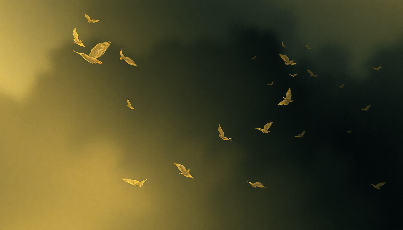 Fan-driven abstract illustration evoking the emotional arc of String Quartet No. 14 in D minor, D. 810 "Death and the Maiden" by Franz Schubert