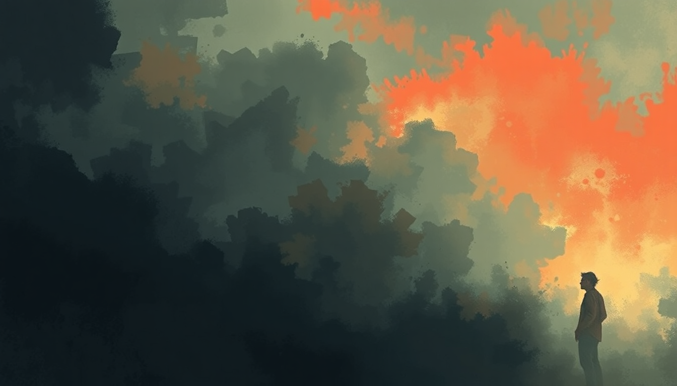 Fan-driven abstract illustration evoking the emotional arc of Take Out the Gunman by Chevelle