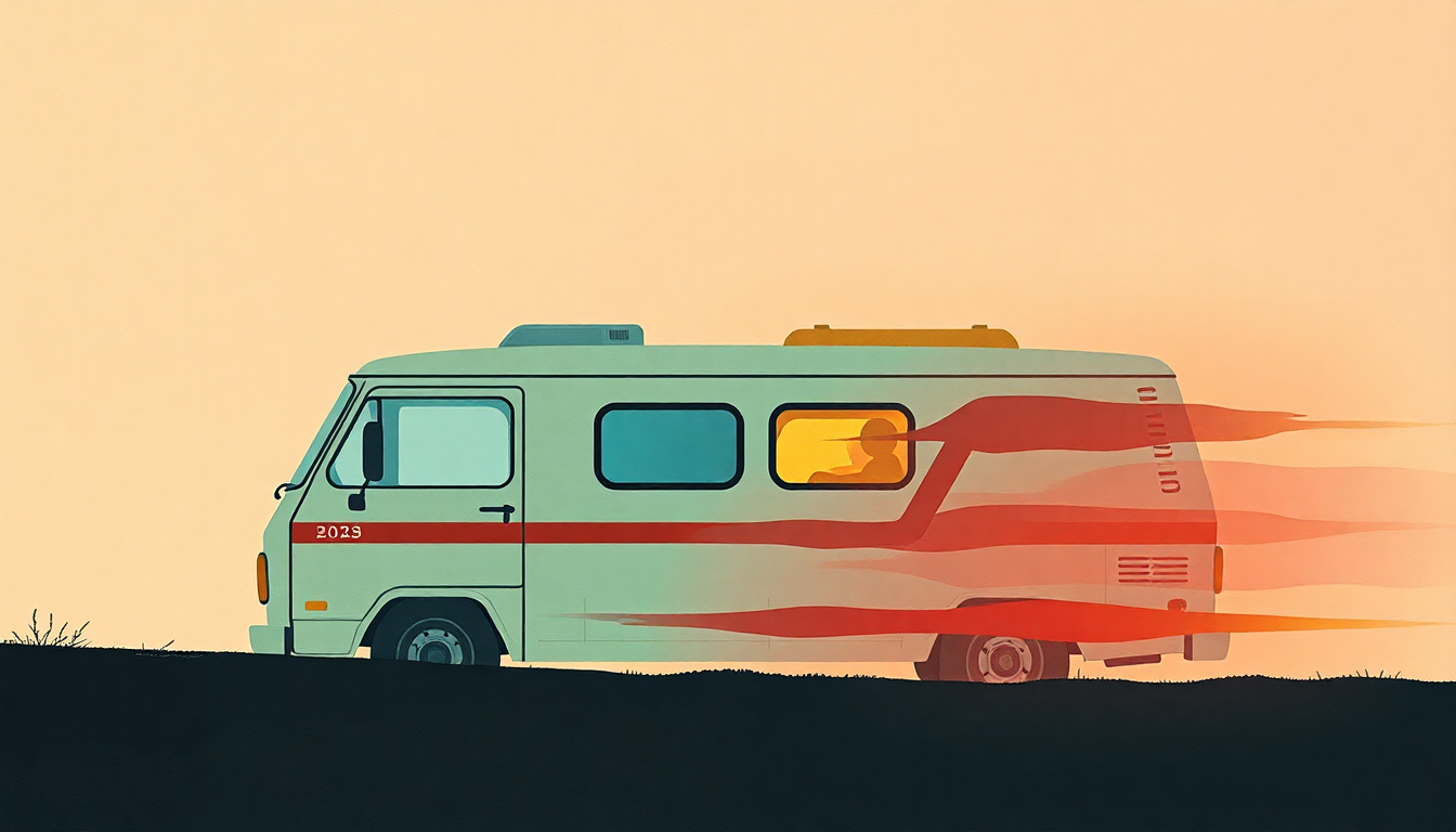 Fan-driven abstract illustration evoking the emotional arc of The Bloodmobile by They Might Be Giants