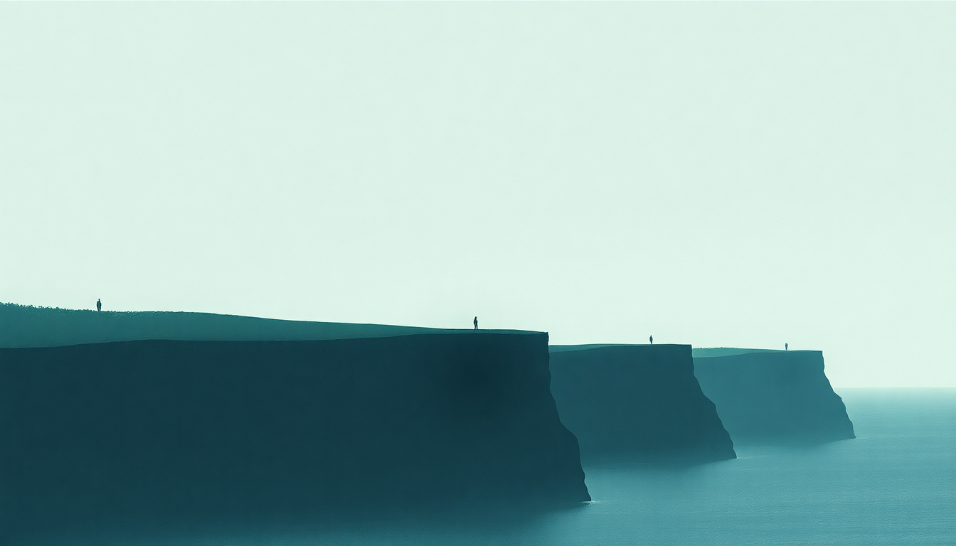 Fan-driven abstract illustration evoking the emotional arc of The Cliff by Pelican