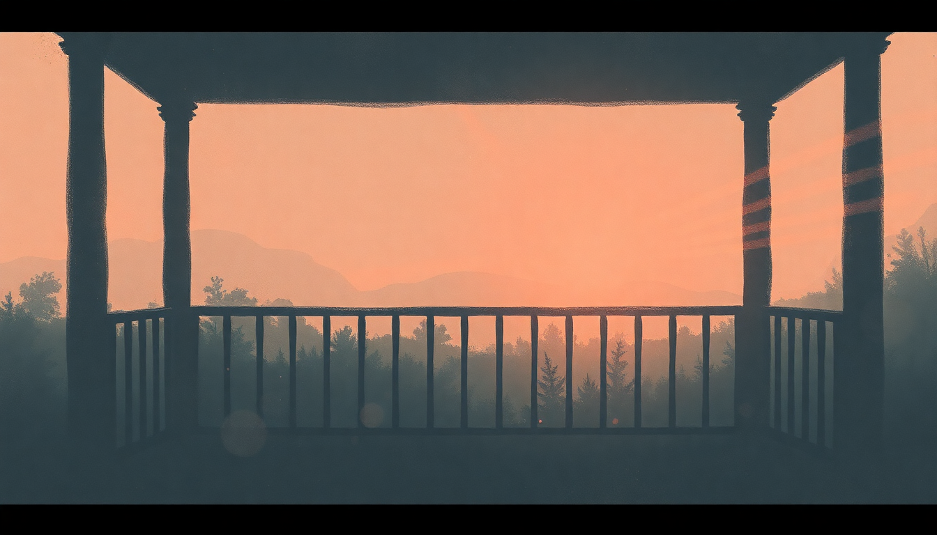 Fan-driven abstract illustration evoking the emotional arc of The Front Porch Song by Robert Earl Keen