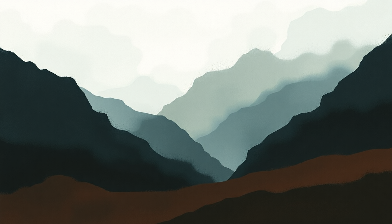 Fan-driven abstract illustration evoking the emotional arc of The Miner's Hymns by Johann Johannsson