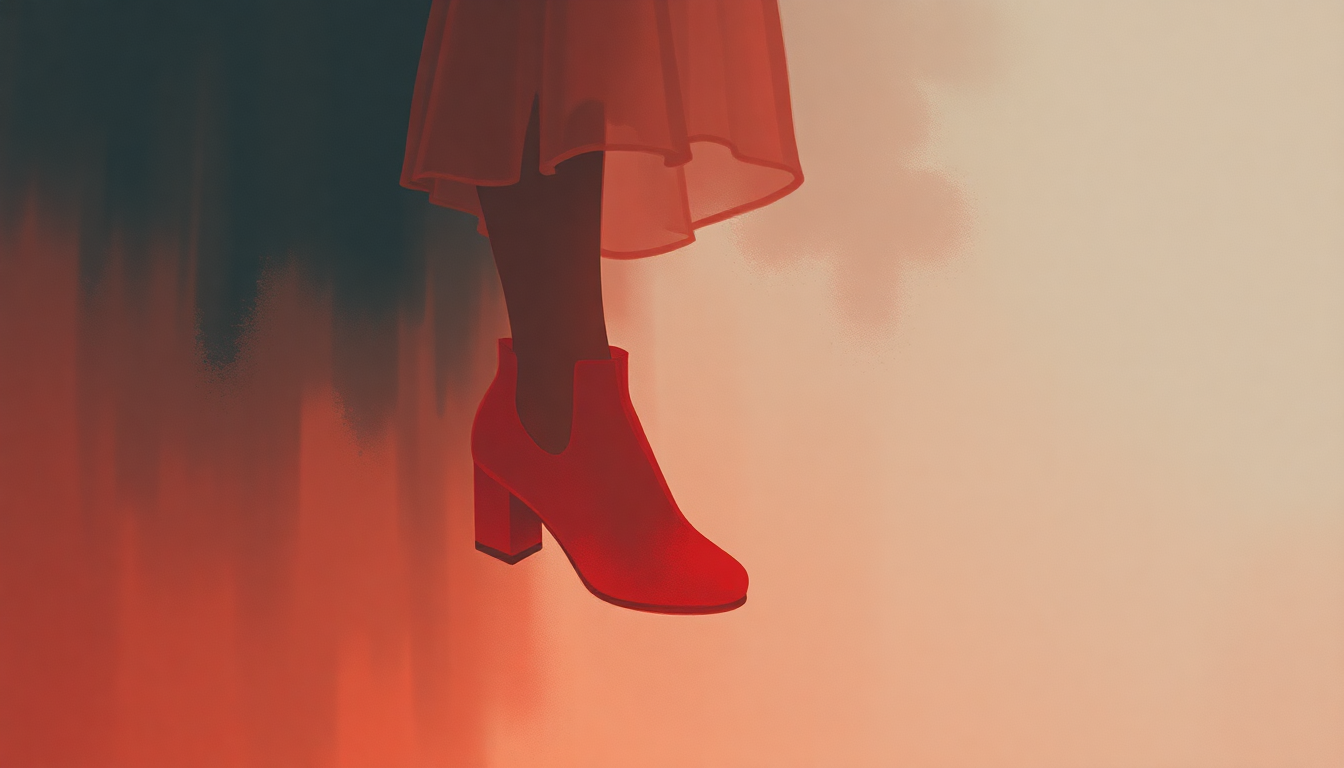 Fan-driven abstract illustration evoking the emotional arc of The Red Shoes by IU