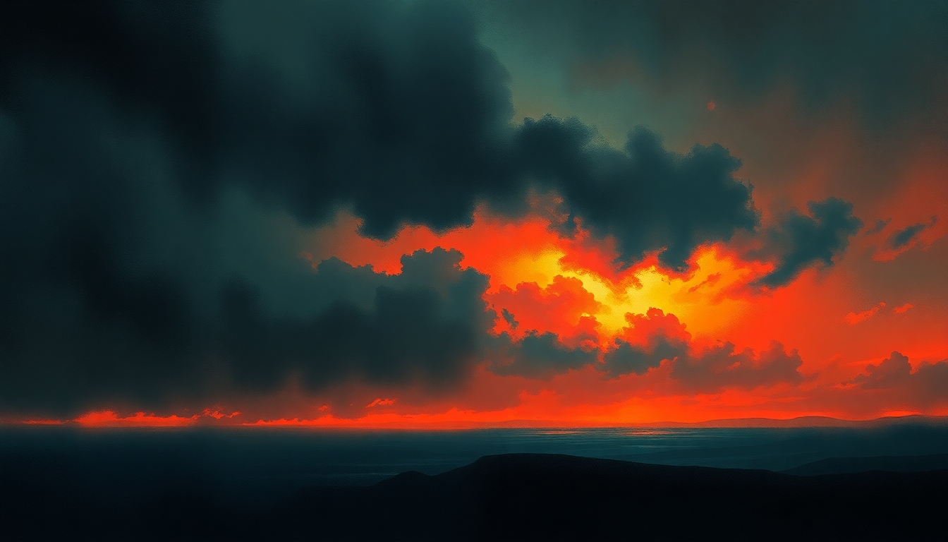 Fan-driven abstract illustration evoking the emotional arc of The Rhythm of the Heat by Peter Gabriel