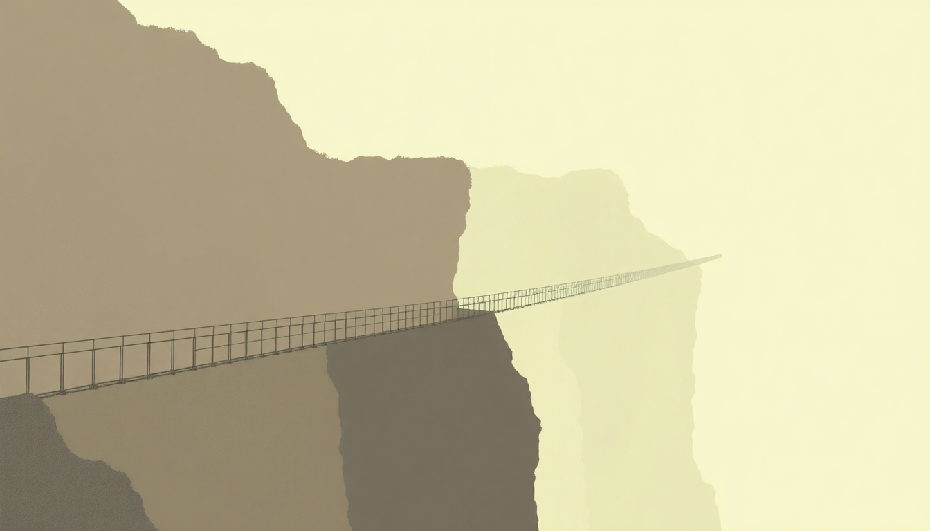 Fan-driven abstract illustration evoking the emotional arc of The Suspension Bridge at Iguazu Falls by Tortoise