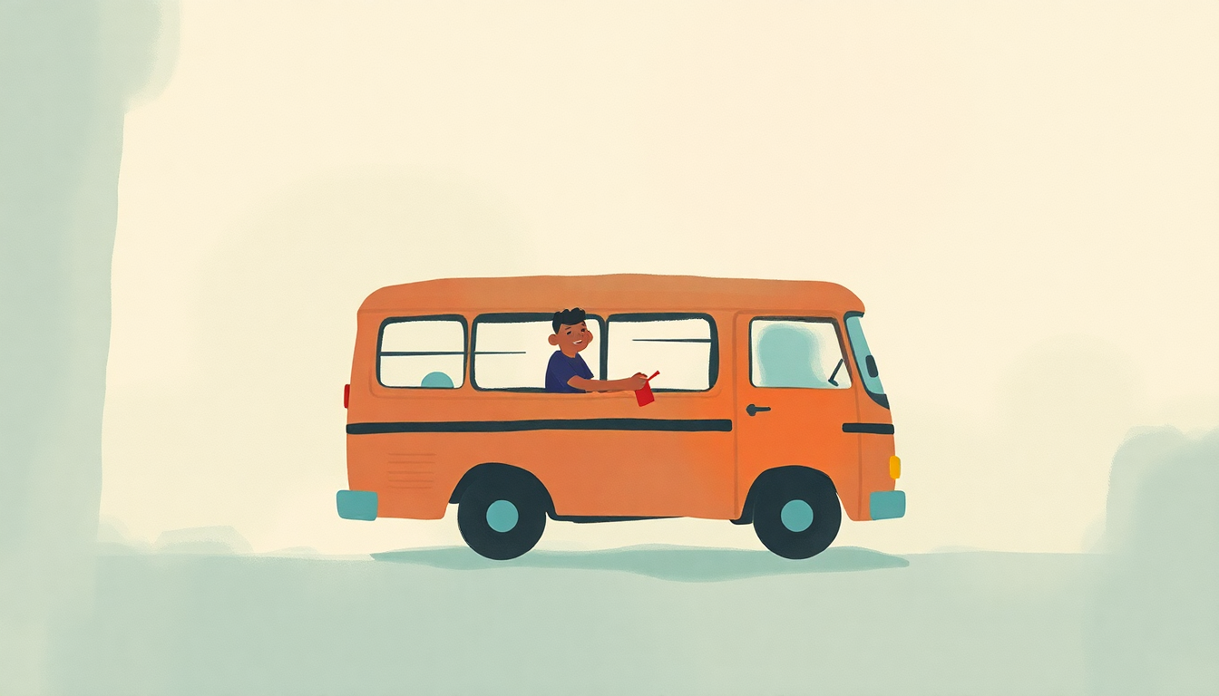 Fan-driven abstract illustration evoking the emotional arc of Wheels on the Bus by Susie Tallman