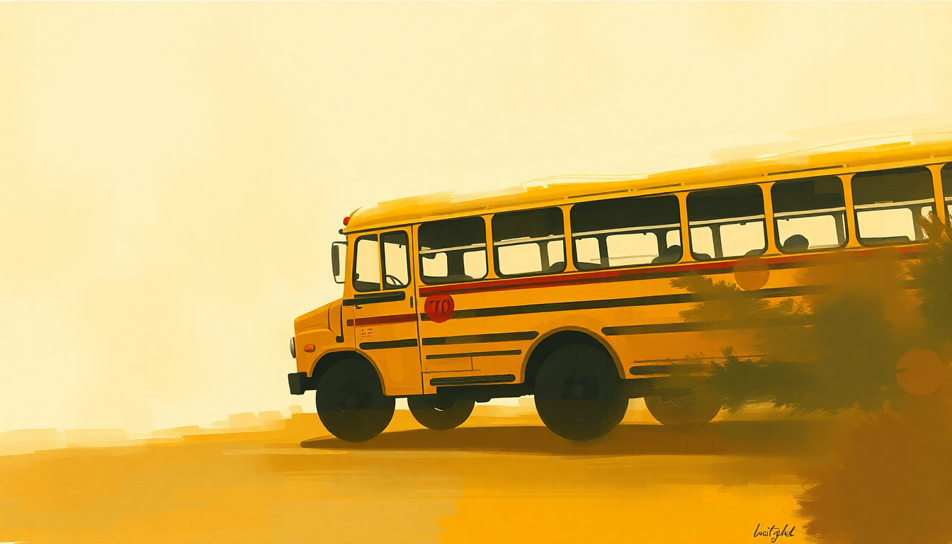 Fan-driven abstract illustration evoking the emotional arc of The Wheels on the Bus by Traditional