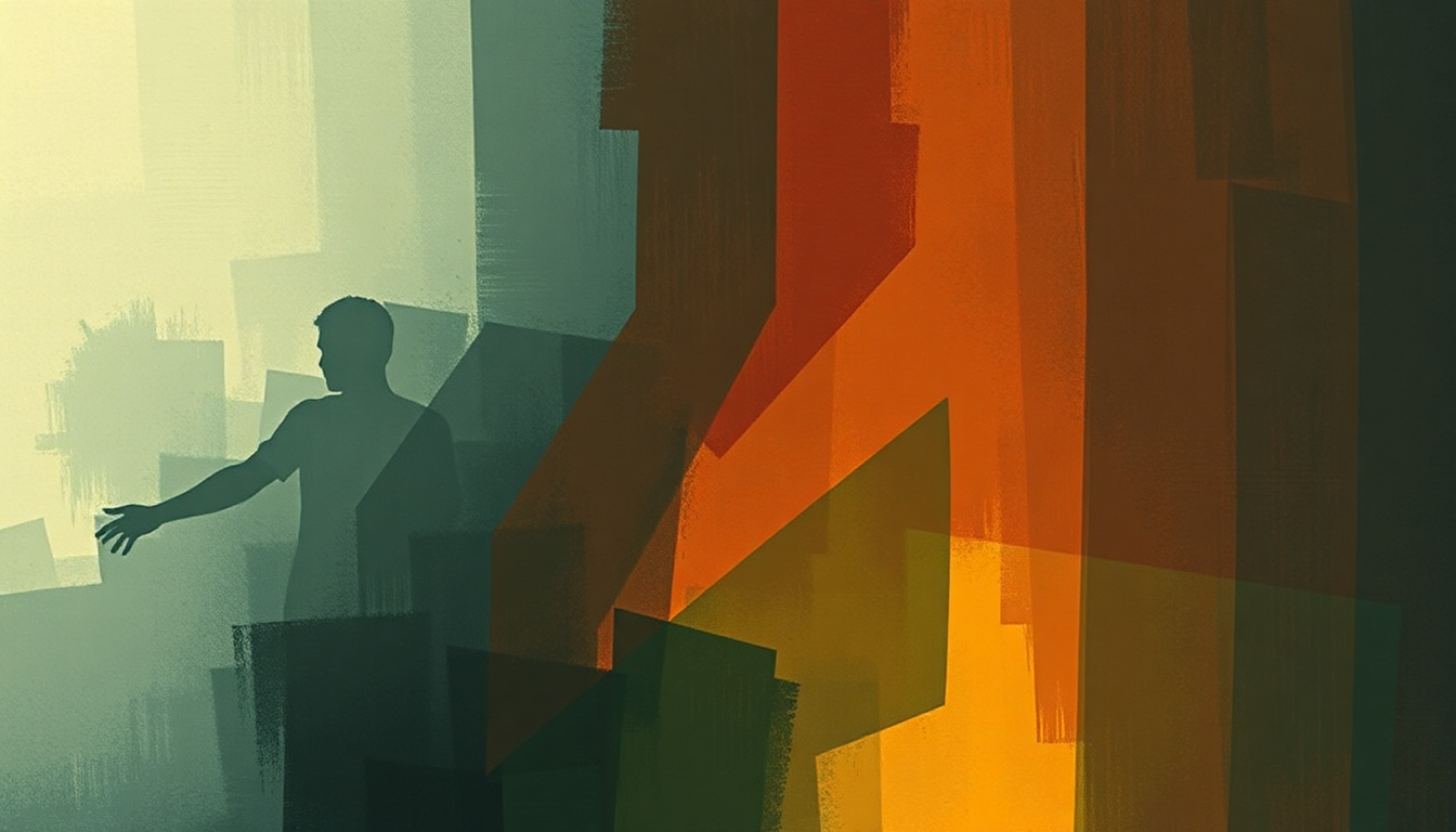 Fan-driven abstract illustration evoking the emotional arc of There Is No Face of God by Maximo Park