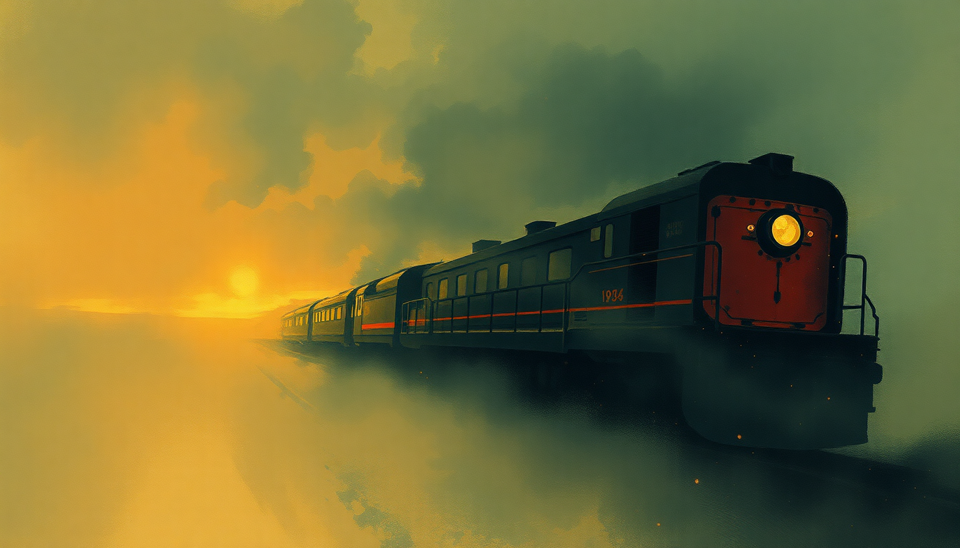 Fan-driven abstract illustration evoking the emotional arc of Train Kept A-Rollin by The Yardbirds