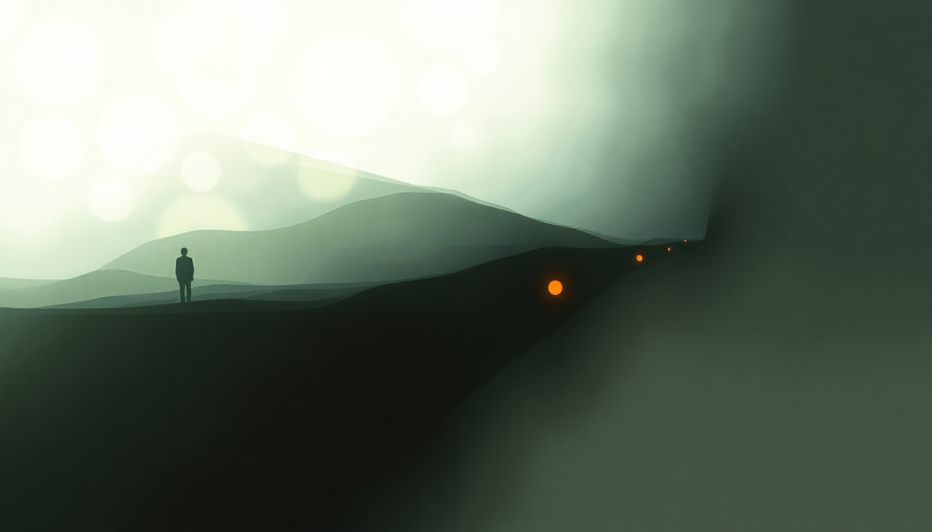 Fan-driven abstract illustration evoking the emotional arc of Trains by Porcupine Tree