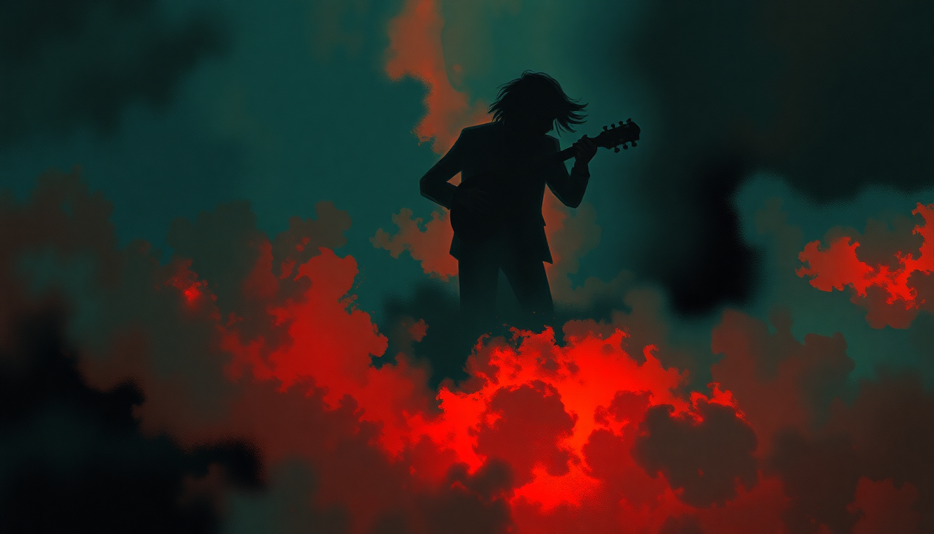 Fan-driven abstract illustration evoking the emotional arc of Voodoo Chile by Stevie Ray Vaughan