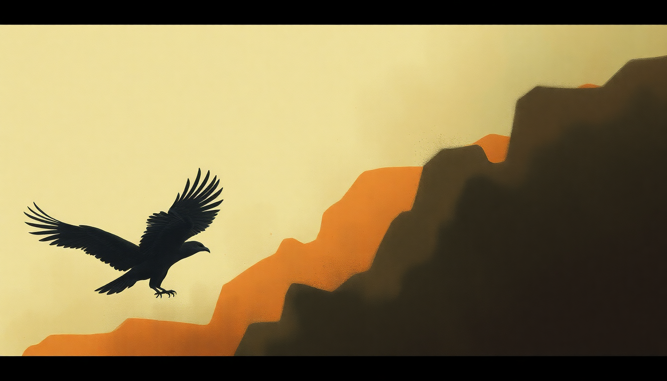 Fan-driven abstract illustration evoking the emotional arc of Vultures by John Mayer