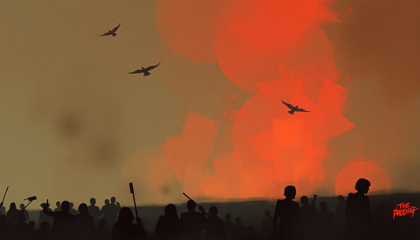 Fan-driven abstract illustration evoking the emotional arc of Warriors Dance by The Prodigy