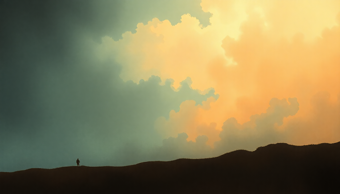 Fan-driven abstract illustration evoking the emotional arc of Way of Life by Gentle Giant