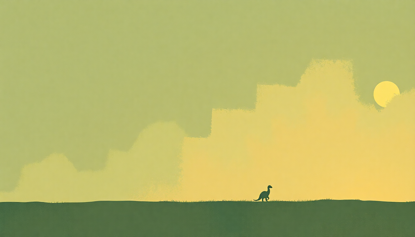 Fan-driven abstract illustration evoking the emotional arc of We Are the Dinosaurs by The Laurie Berkner Band